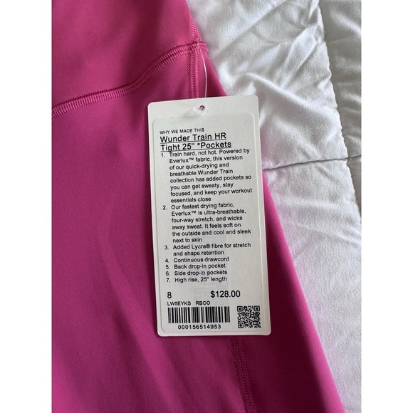 New Lululemon Wunder Train HR Tight 25" w/ Pockets Size 8 Raspberry Coulis $128 - Picture 4 of 12
